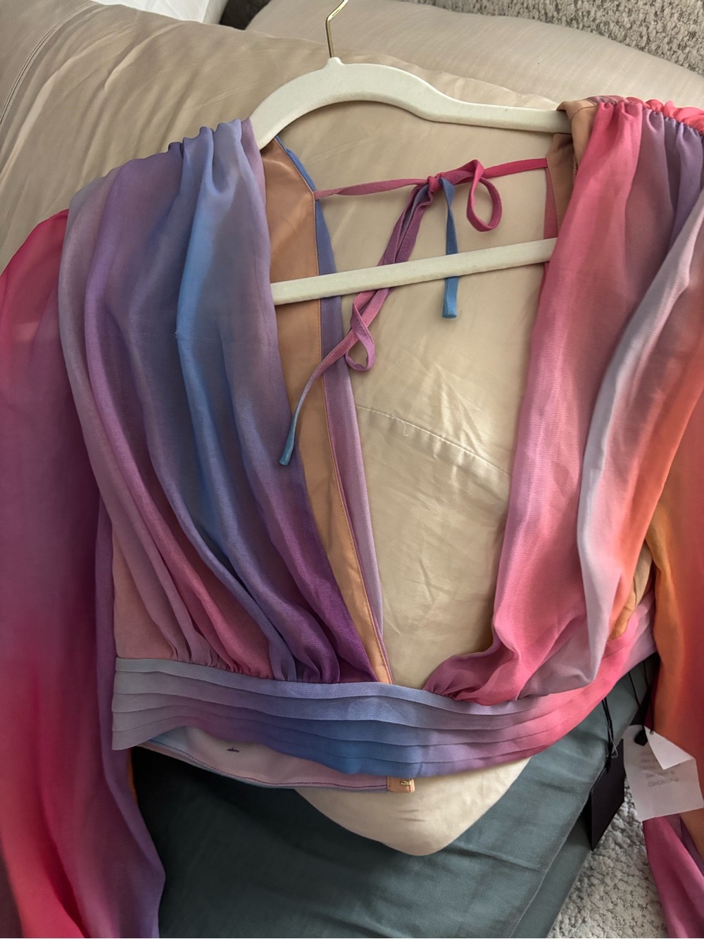 Michael Costello x Revolve Adia Top in Sunset Ombre Long Sleeve Multicolor Med - Picture 2 of 3